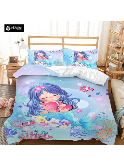 Set Copri Piumone Lenzuolo Federe Copripiumino Sirena Duvet Cover BED0097